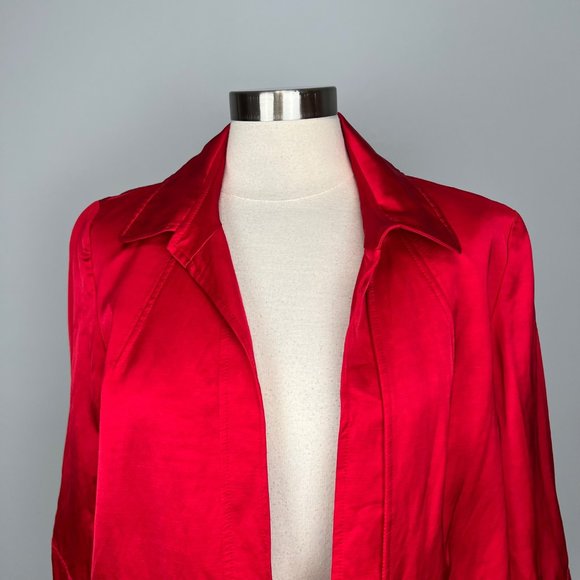 Louben Red Satin Open Front Blazer Jacket Linen Cotton Blend size 10 - Picture 2 of 10